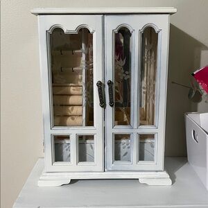 White Jewelry Armoire with Glass Doors
